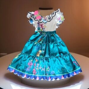 Disney Teal and White Floral Satin Girls Costume Dress